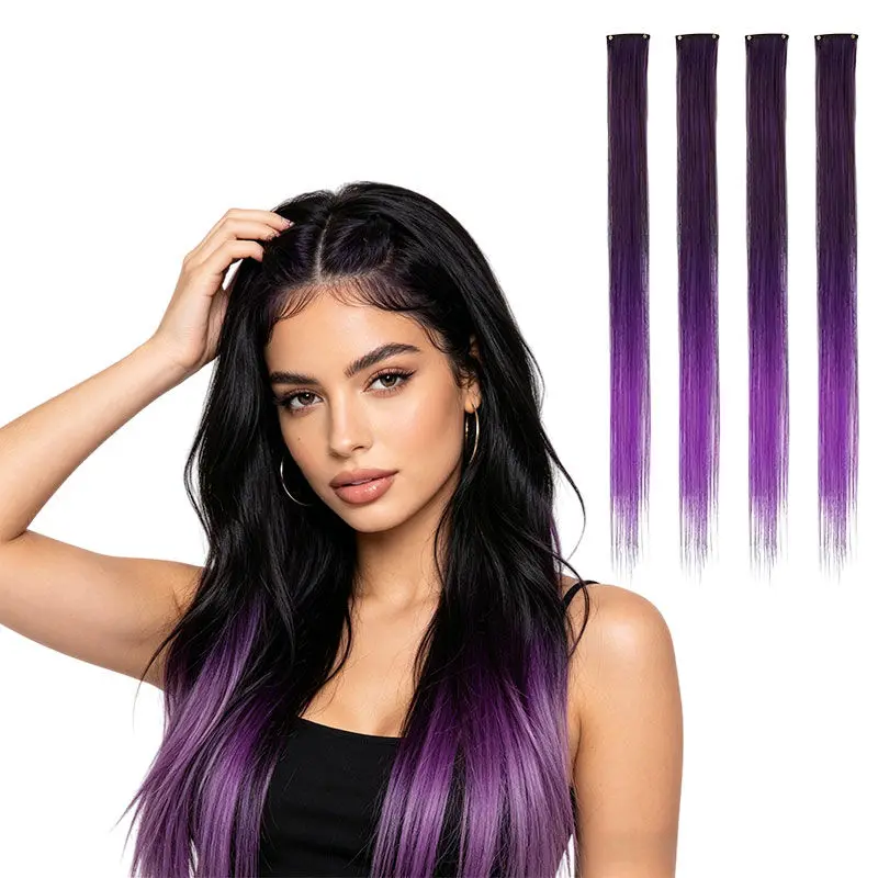 60cm / 23.6inch Clip-On Hair Extensions, Colored Straight Synthetic Hair Extensions, High-Temperature Fiber Highlights, Suitable for Women's Daily Use, Parties, Photography, Dating, and as a Gift