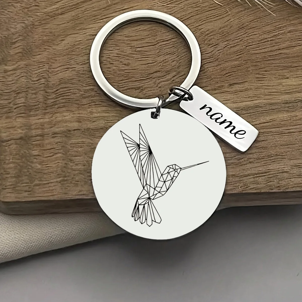 Personalized Geometric Hummingbird Keychain, Unique Gift