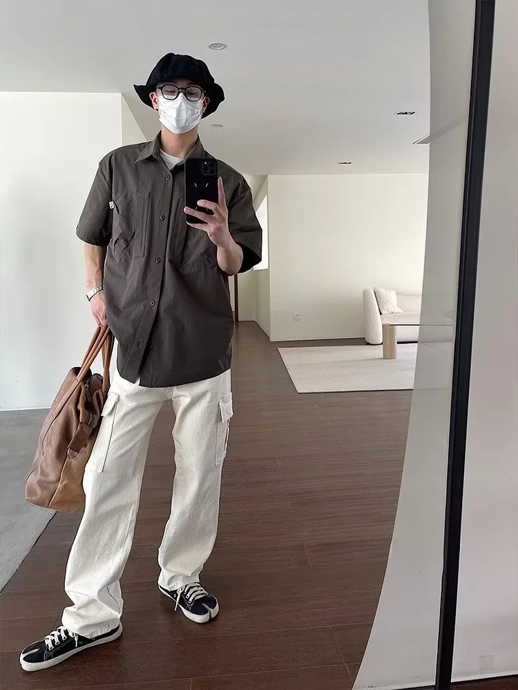 

New 2023 Summer Cityboy Casual Loose Fit Men's Shirt Workwear with Pocket Cleanfit Polyester Short Sleeve No Brand