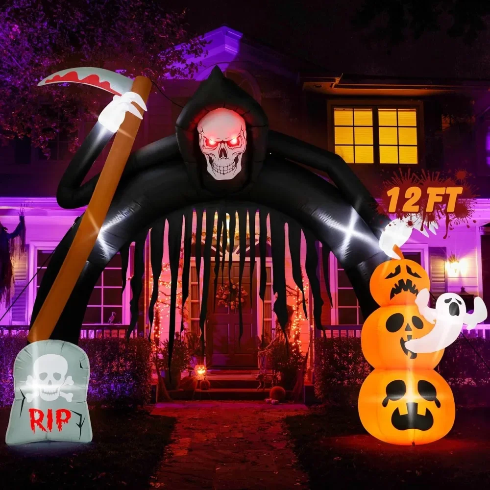 

Halloween Inflatables, 12 FT Halloween Grim Reaper Inflatables, Scary Outdoor Decorations Archway with Pre-lit Lights, Blow Up H