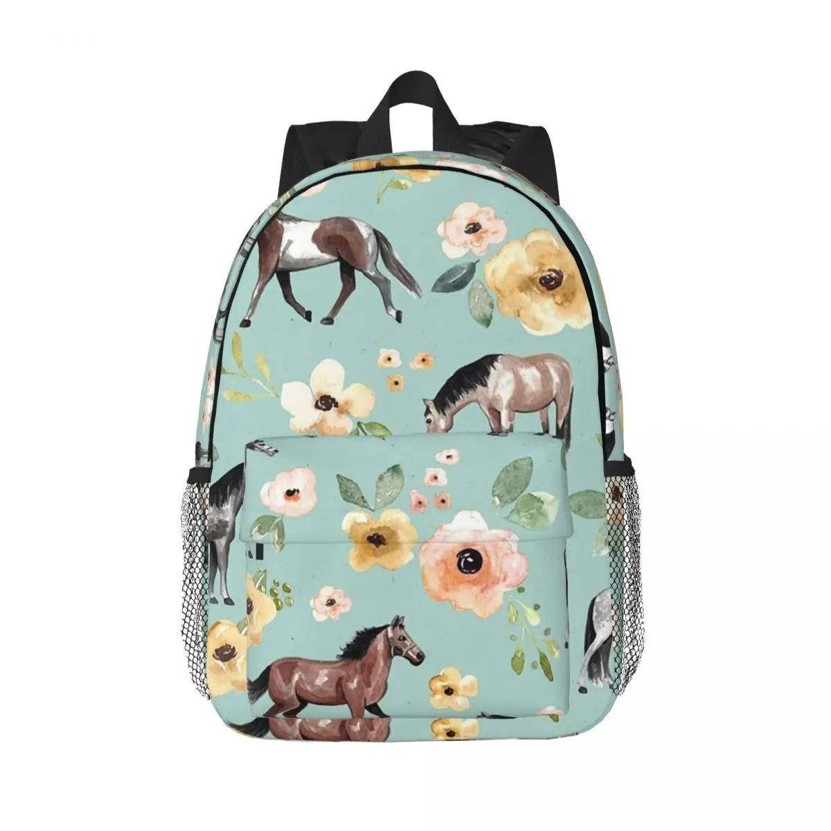 Sacs à dos chevaux avec fleurs pour garçons et filles, cartable décontracté pour étudiants, sacs d'école, sac à dos de voyage, sac initié, grande capacité