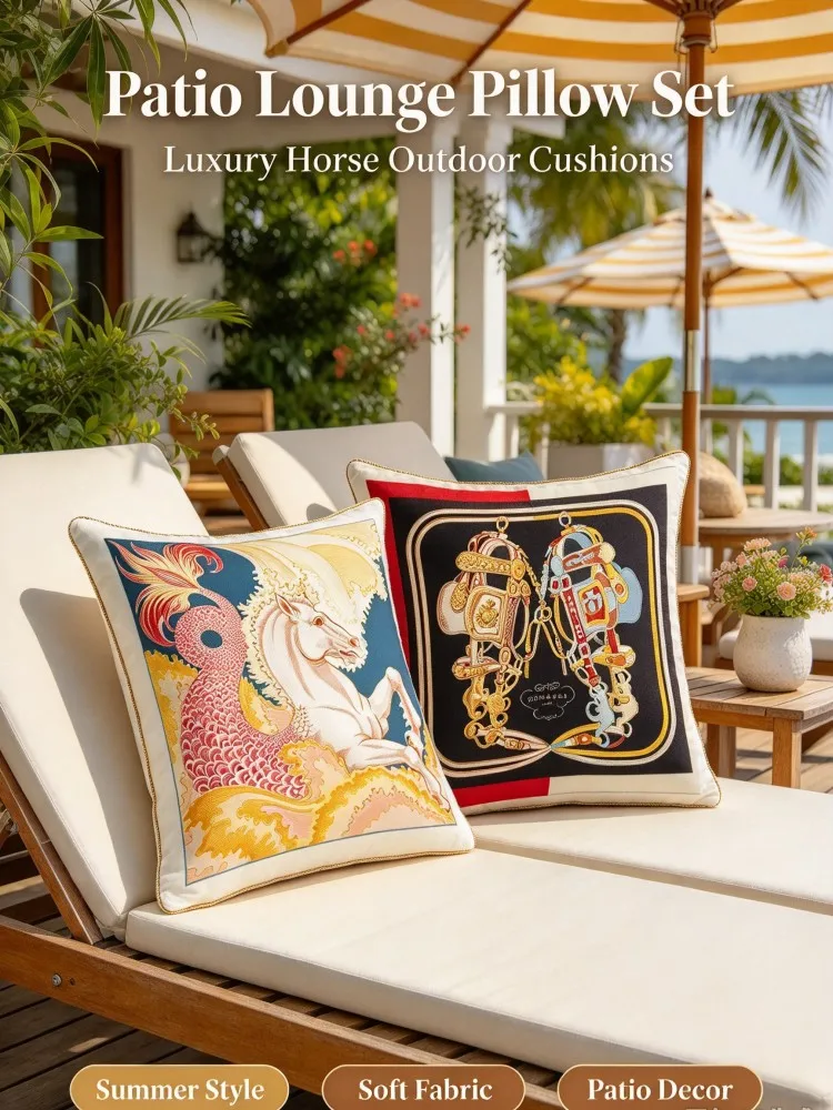 **Luxury Equestrian Pillow Set, Horse Print Square Cushions, Soft Fabric Throw Pillows for Sofa Bedroom Window Seat Patio Car Ho