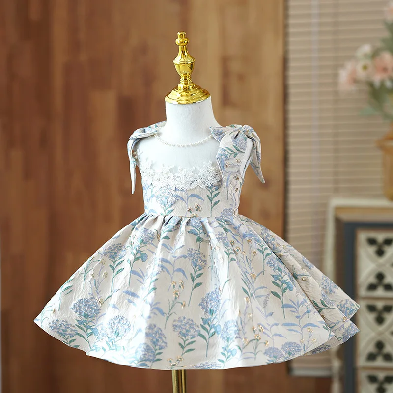 

2023 Summer Flower Girls' dress Children's Evening Gown Lace Design Kids Wedding Birthday Party Baby Baptism Dresses For Girls