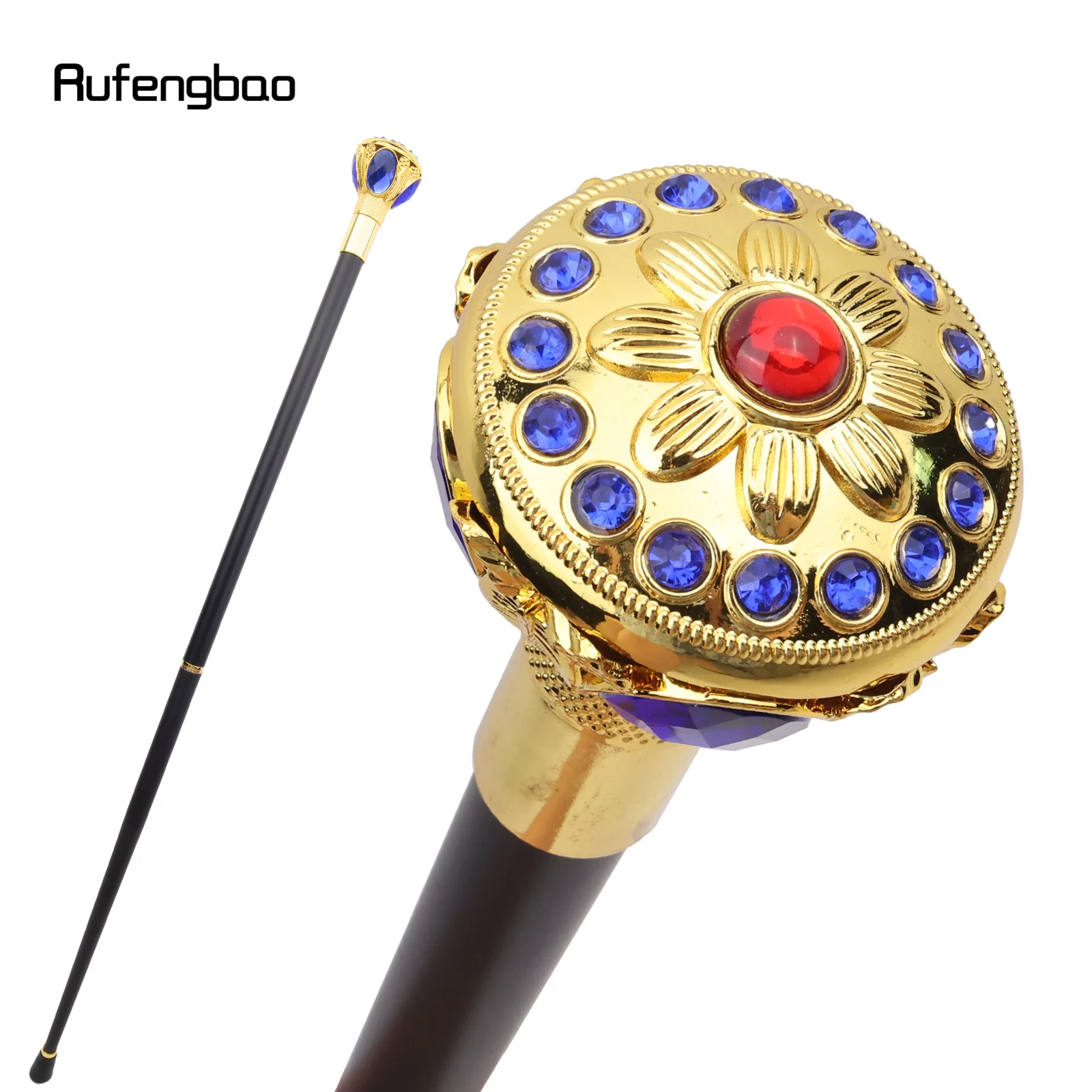 Golden Blue Flower Ball Fashion Stick Stick Cospaly Vintage Party Fashionable Cane Crosier  Performance Stage Cane 91cm