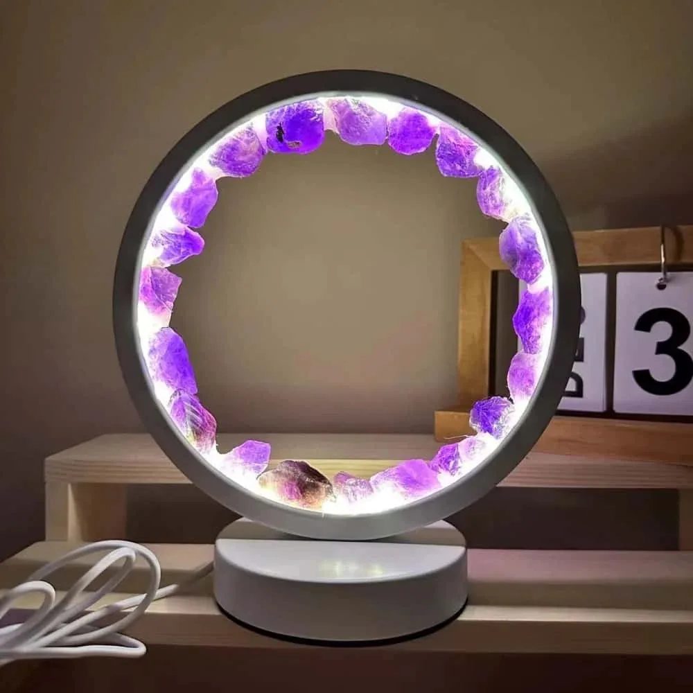 Amethyst Obelisk Crystal Column Night Light USB Decorative Healing Stone Lamp for Home Bedroom Decor
