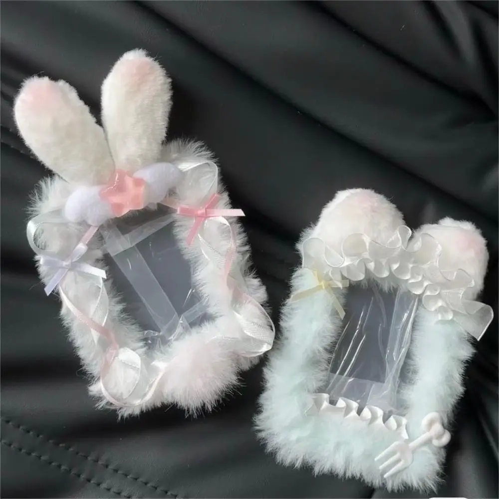 

Ins Style Cartoon Plush Card Holder Cat Ear Lace Star Chasing Pendant Keychain Finished Product Diy ID Credit Case School