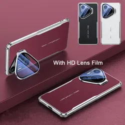 Plating Leather Metal Lens Holder Case for Huawei Pura 70 Pro Plus Corner Shockproof Bumper Protective Cover for Pura 80 Ultra