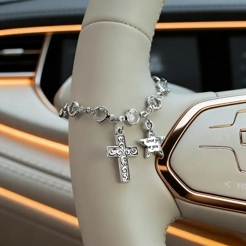 Cross Shaped Five Pointed Star Car Pendant Unique Auto Hanging Rearview Mirror Interior Decor Stylish Gift