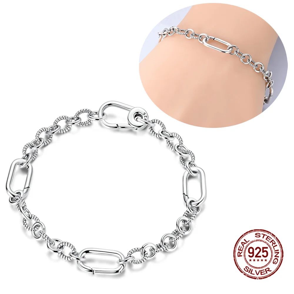 Pulsera Original de cadena giratoria de masa frita de Plata de Ley 925 para mujer, compatible con cuentas originales, fabricación de regalos DIY