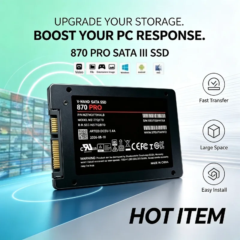 870 PRO Solid State Drive SSD, Inside Solid State Hard Disk, SATA III, 2.5-Inch, High Speed Read Write, Notebook, Micro PC.  