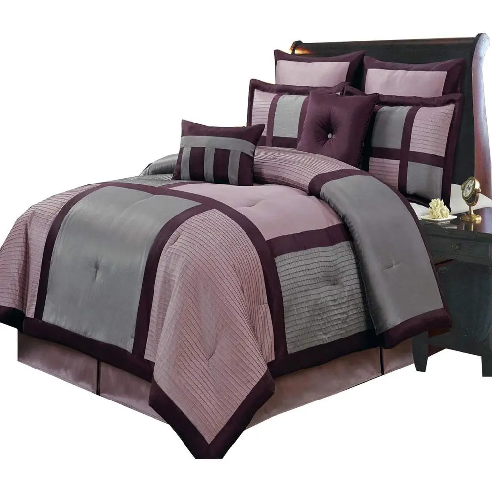 Morgan ple and Gray Queen Size Luxury 8 Piece Comorter Set Includes Comorter, Bed Skirt, Pillow Shams, Decorative Pillows