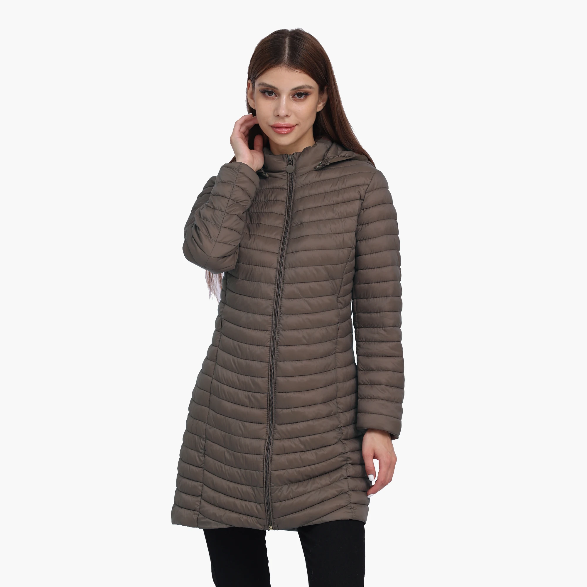 SANTELON Women Winter Long puffer Coat Detachable Hood Lightweight Coat Invisible Zipper  Casual Coat Portable Outwear With Bag