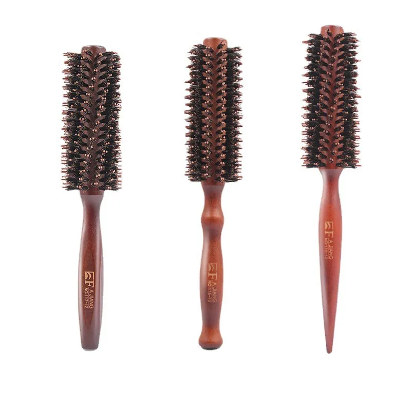 12 Style Wood Handle Round Rolling Brush Straight Twill Hair Comb Boar Bristle Round Barrel Hair Curling Brush Hairdressing Tool