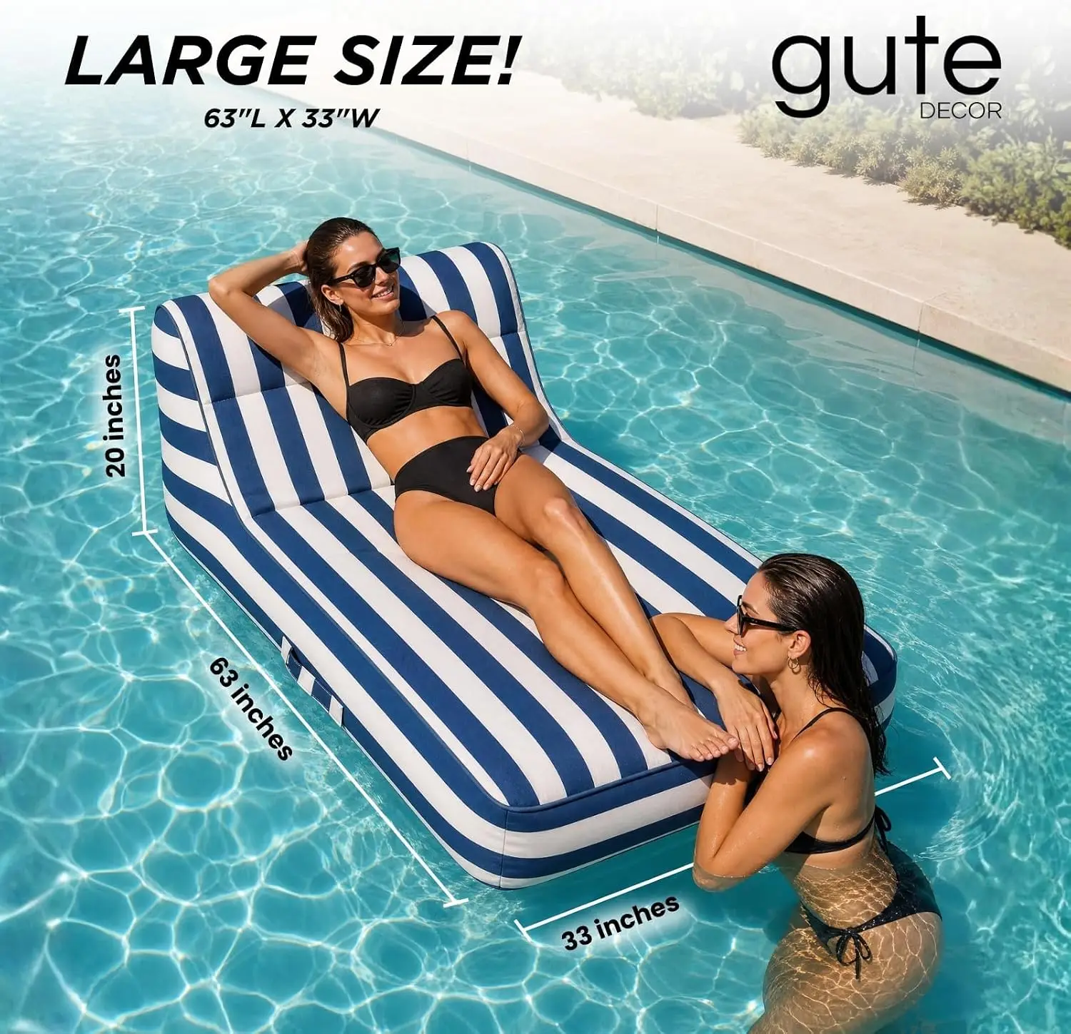 Blue Striped XL Large Upholstered Reclining Pool Float Lounger and Tanning Chair
