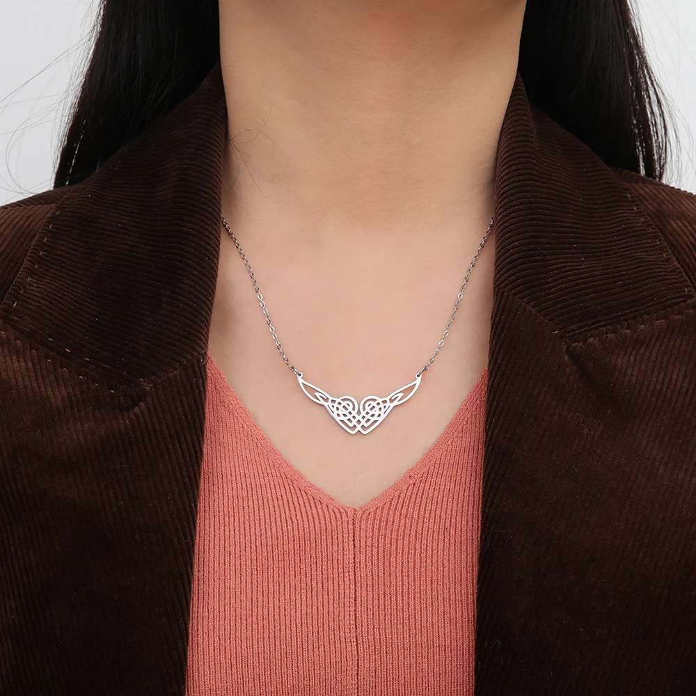 Dawapara Celtics Heart Knot Necklace Religious Good Luck Amulet Norse Irish Symbol Stainless Steel Jewelry - view 5