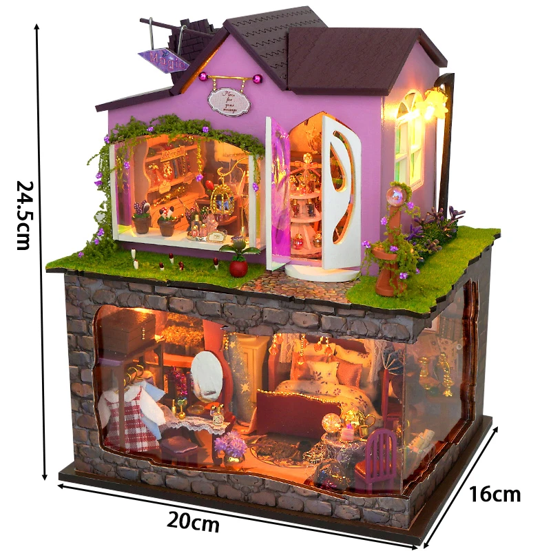 Bricolage sorcière boutique de magie Casa en bois Miniature modèle Kit 3D Puzzle maisons de poupée avec meubles maison de poupée pour amis cadeaux d'anniversaire