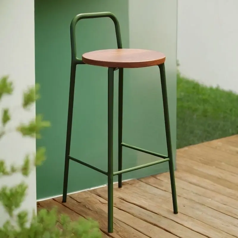 Nordic modern tall stool simple light luxury designer outdoor garden back chair home restaurant colourful wood counter bar stool