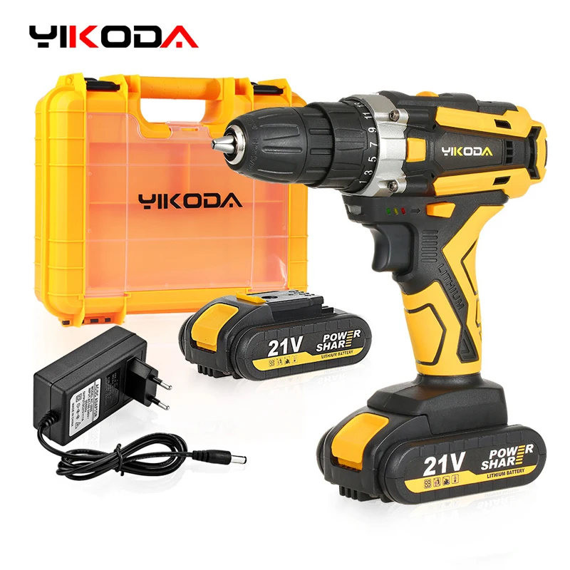 21V Cordless Electric Drill, Rechargeable Electric Screwdriver with Lithium Battery, Household Multifunct Two-Speed Power Tools