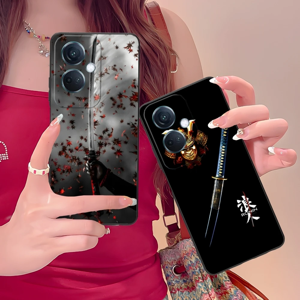 Katana Samurai Ronin Mobile Cell Phone Case for OPPO Find X5 X3 X2 A93 Reno 8 7 Pro A74 A72 A53 Black Soft Phone Cover Shell