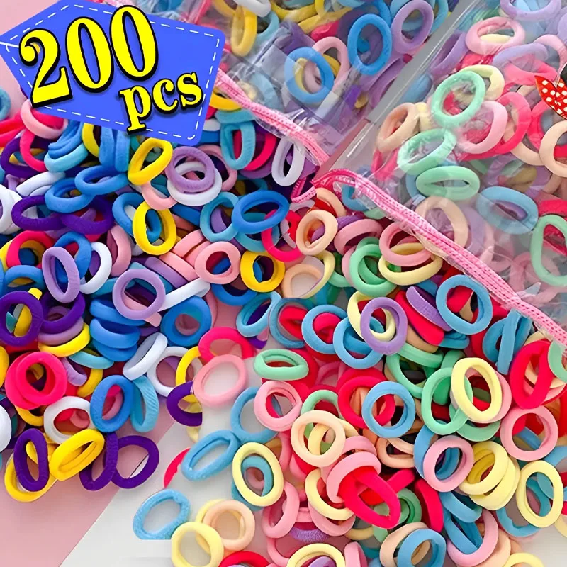 200/100PCS Women Girls Colorful Nylon Elastic Hair Bands Ponytail Hold Small Hair Tie Rubber Bands Scrunchie Hair Accessories