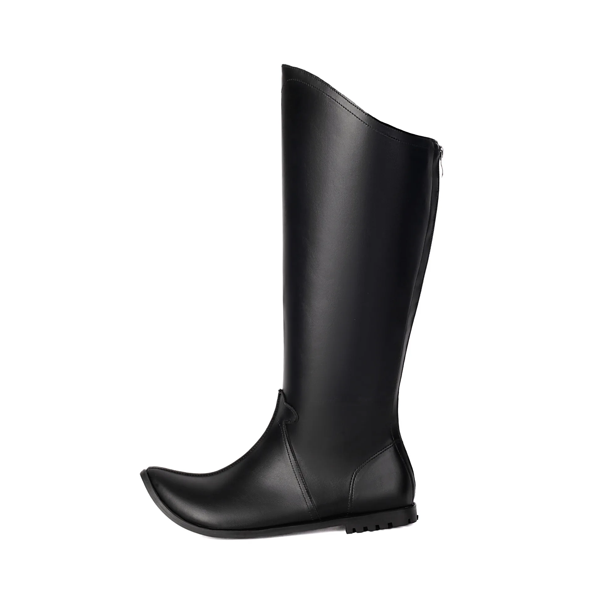 Vintage Renaissance Spitze Kniehohe Stiefel für Damen, Schwarz, mit Reißverschluss Hinten, Kniehohe Piratenstiefel, Elfen-Halloween PU-Leder Hohe Schuhe – Detail 12