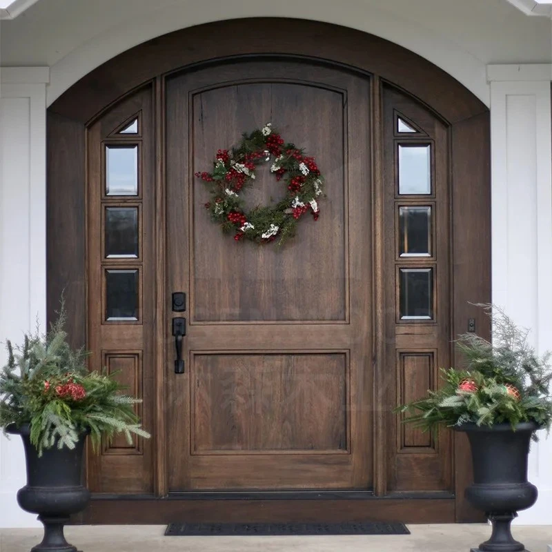 Customized new Chinese black walnut log Solid wood  Entry door Swing door Anti-theft light luxury arched door
