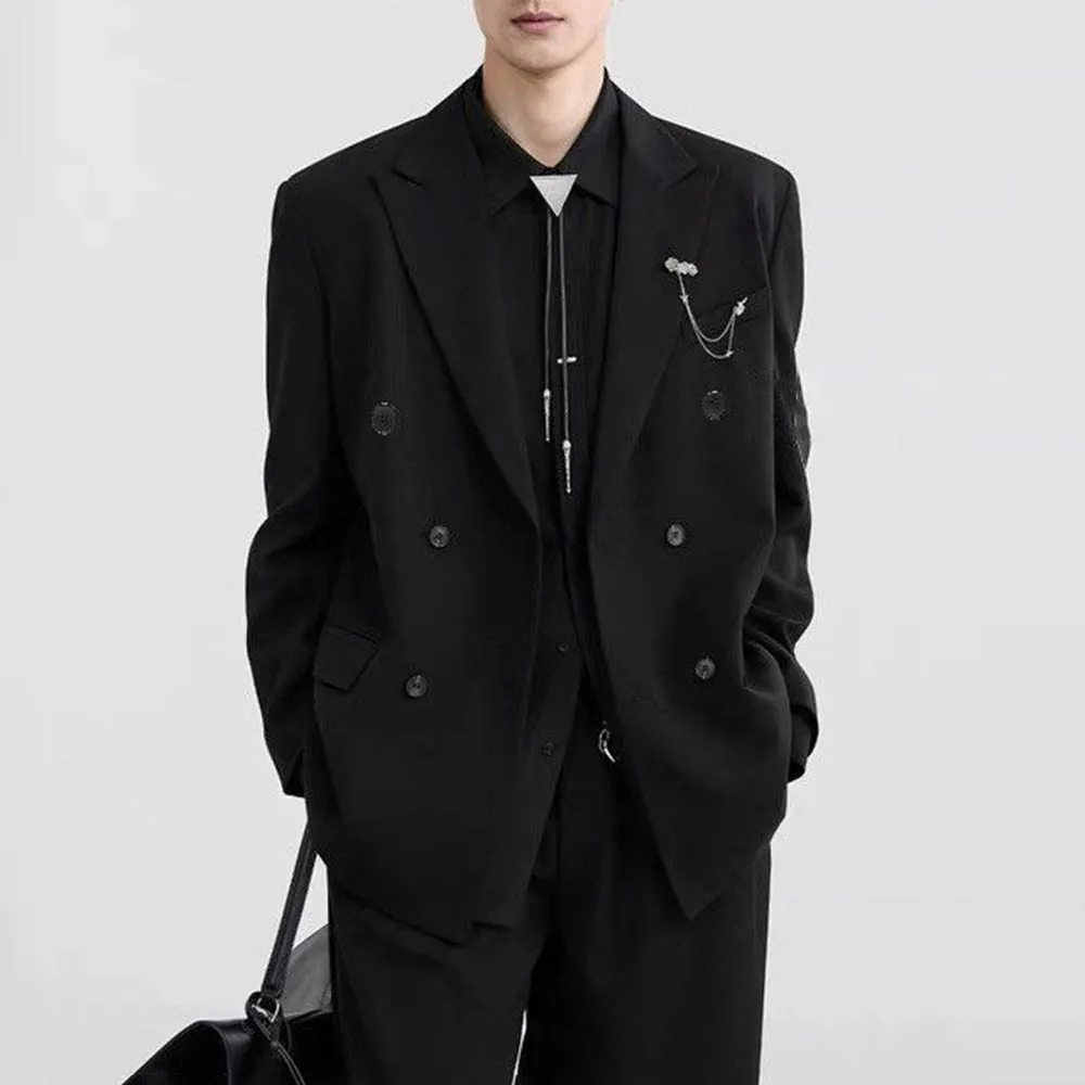 

Autumn New Men's Solid Color Long-Sleeved Suit Jacket American Retro Fashion Trend High Street Loose Casual Men's Tops 2025