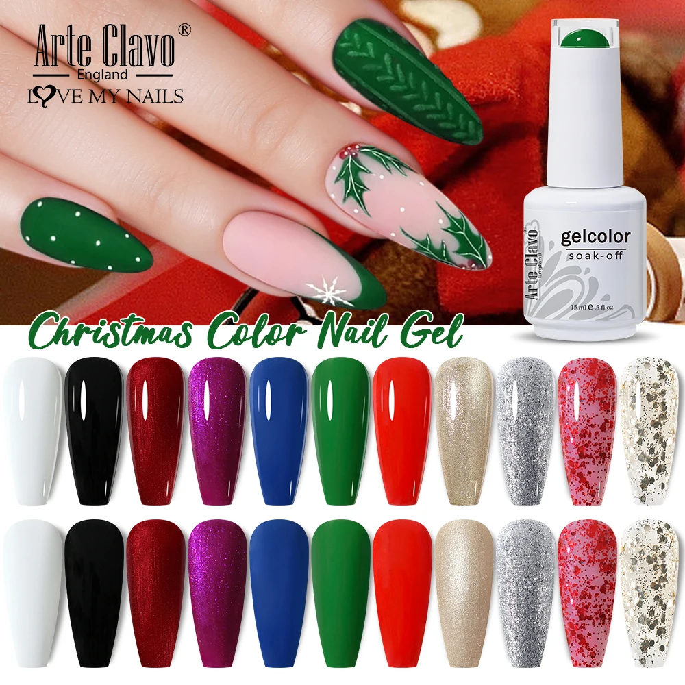 

Arte Clavo 15ML Christmas Gel Nail Polish Glitter Silver Red Green Nail Art Varnish UV LED Soak Off Semi Permanent Nails Gel