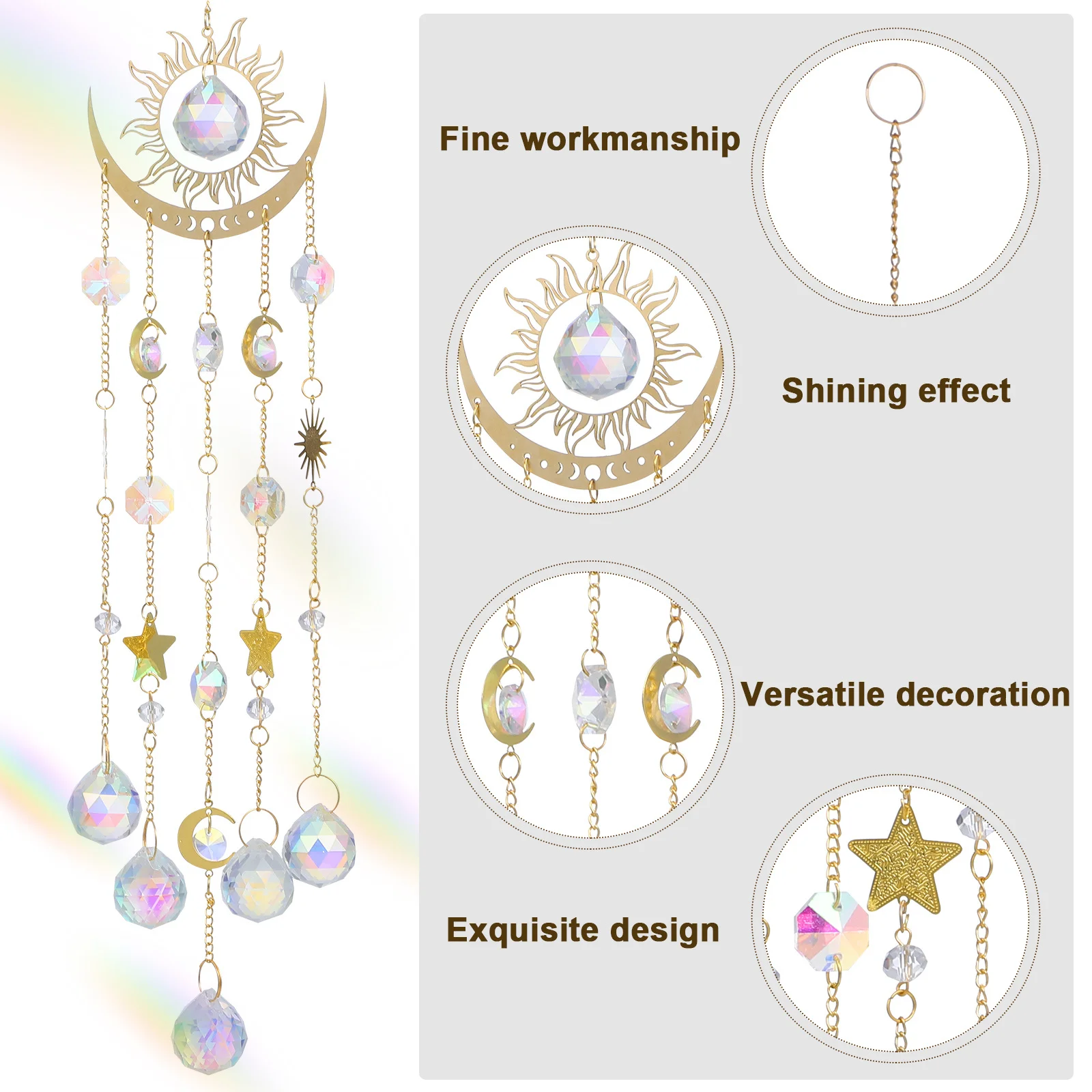 

Crystal Hanging Sun Catcher Wind Chime Garden Window Decor Indoor Outdoor Crystal Pendant Rainbow Light Display Good Luck