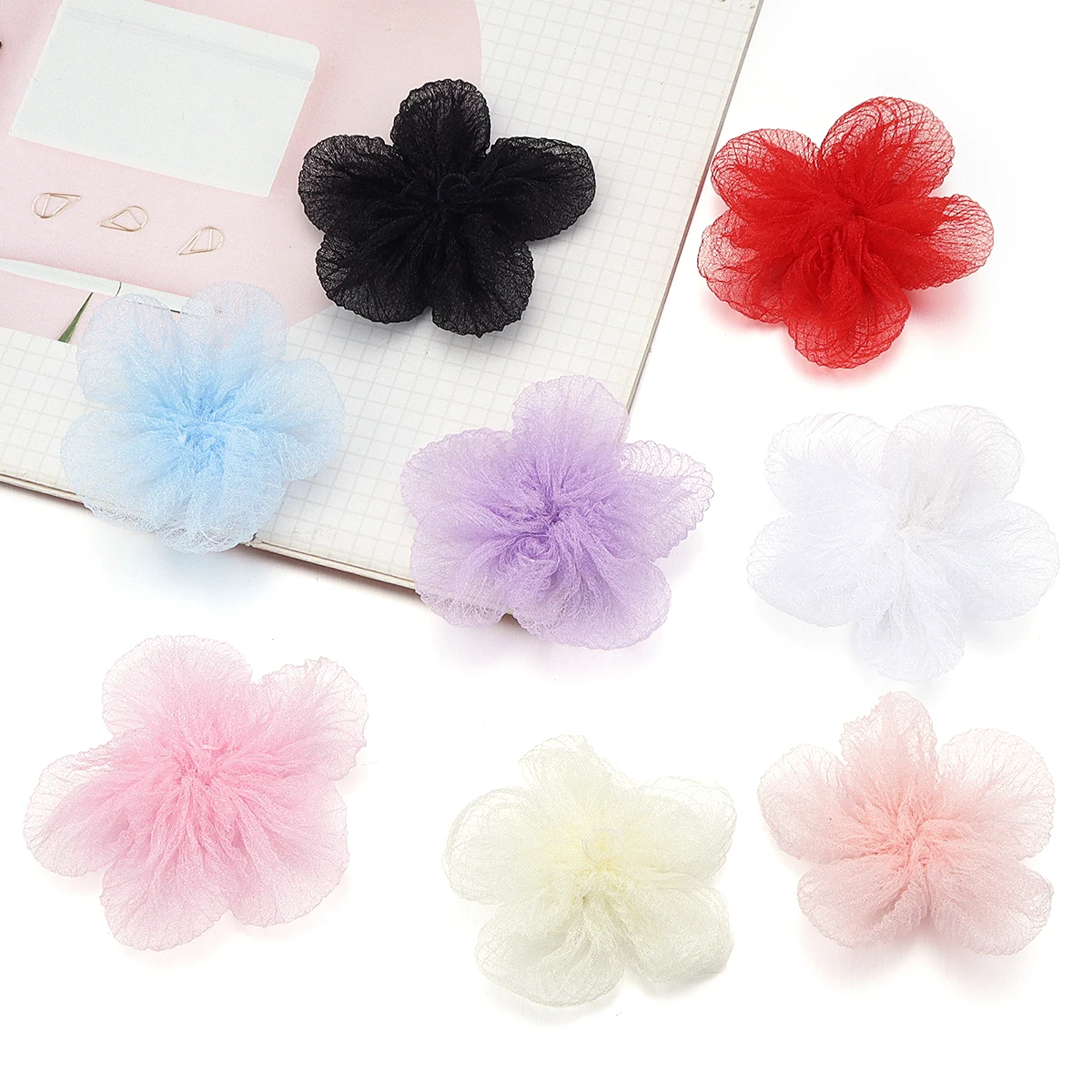 10pcs Organza Fabric Artificial Flower Multicolor Lace Five Petal Flowers Appliques For DIY Crafts Clothes Sewing Wedding Decor view 5