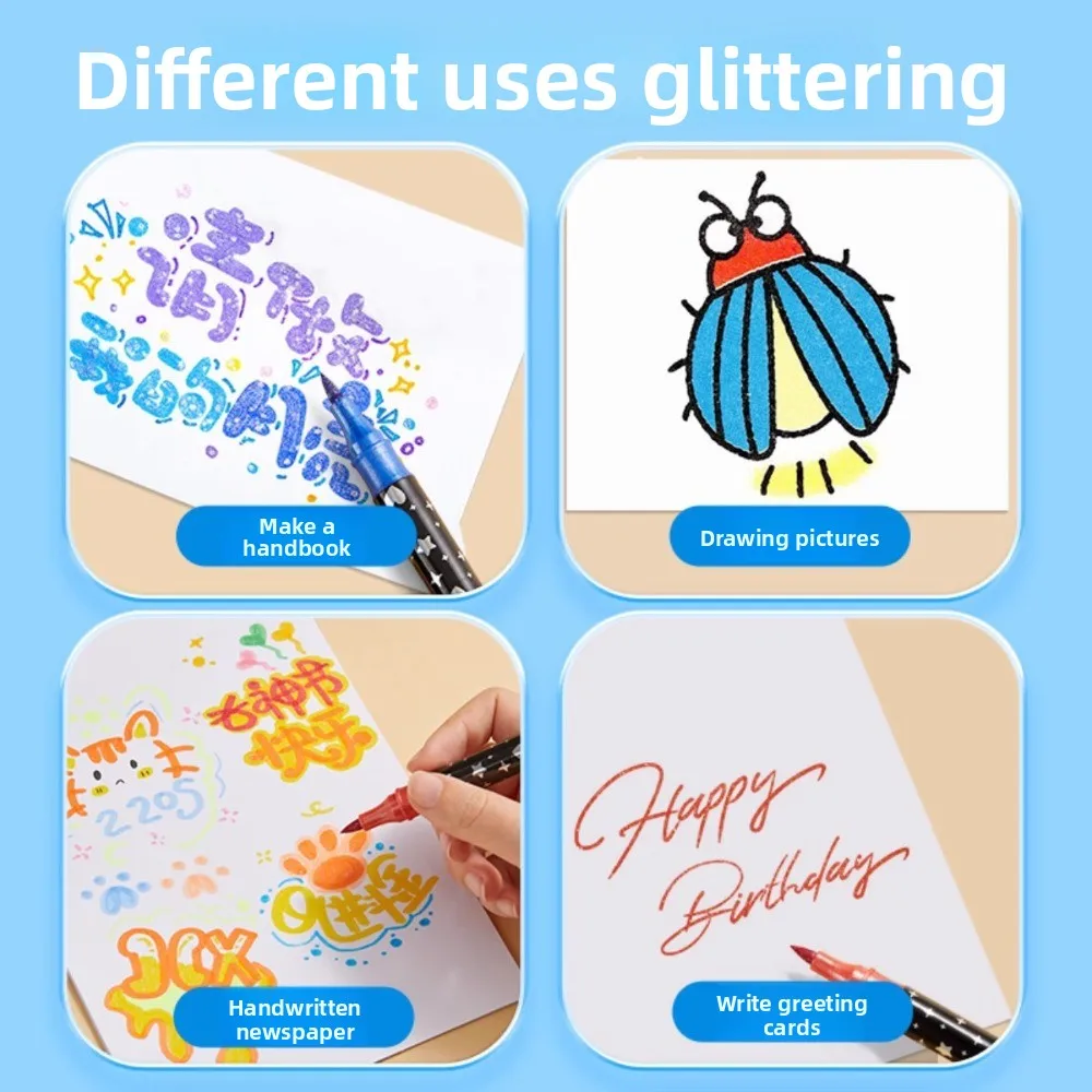 

24/48/72/96 Colors Flash Marker Pen Two-color Bold Pearlescent Fluorescent Pen Double-headed Student Painting Pen