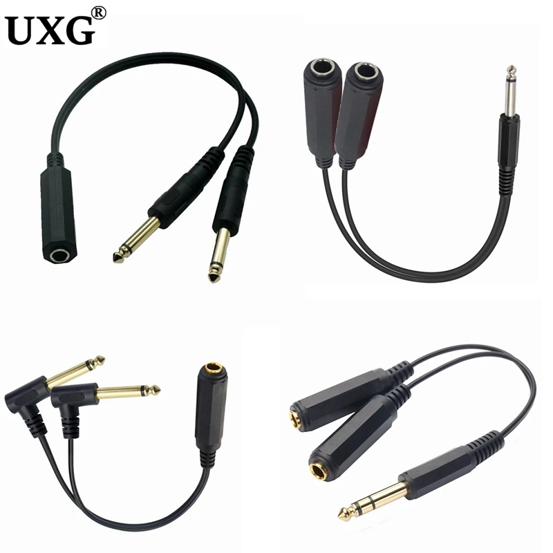 1Pcs 6.35 Mm Male & Female To 2 6.35 Mm Female Adapter Cable 1/4 6.35mm Plug To Dual 6.35mm Jack Y Splitter Stereo Audio Cord