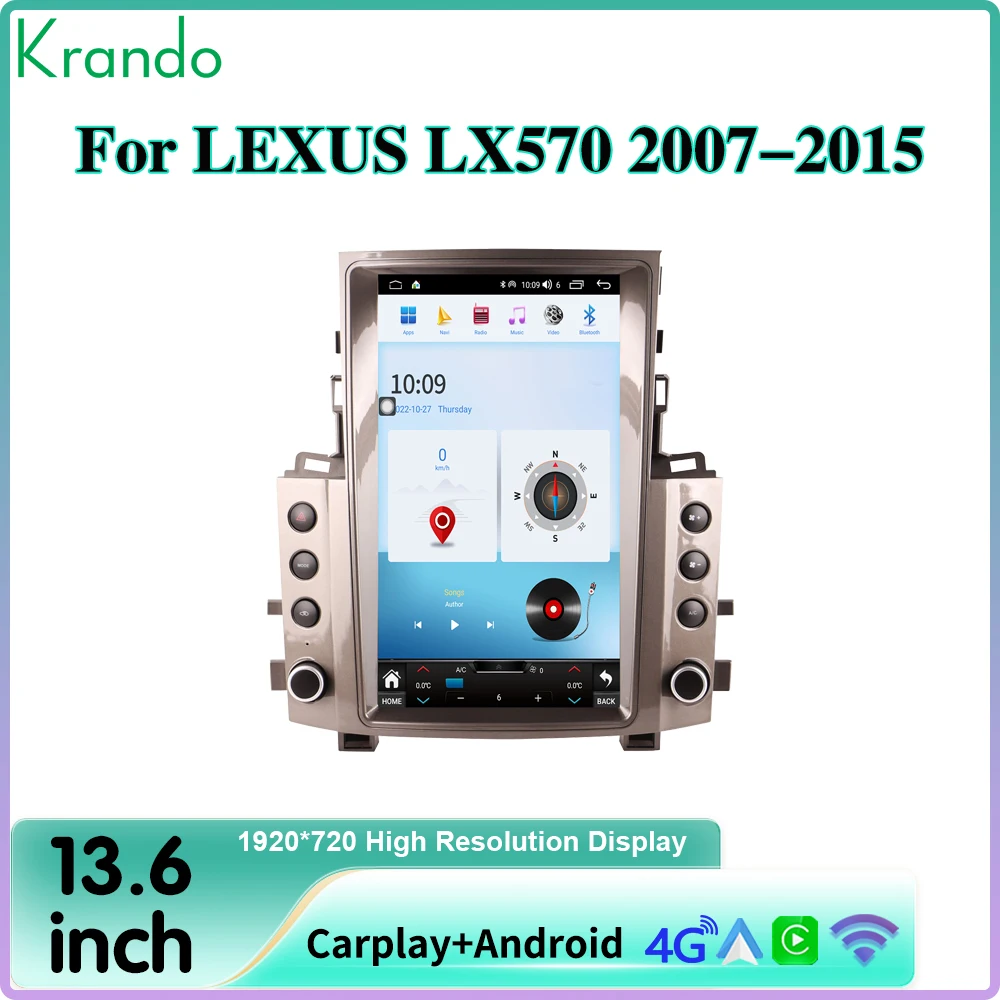 Krando Android 13.6'' Car Radio For LEXUS LX570 2007 - 2015 Tesla Multimedia Player Navigation GPS Stereo Wireless Carplay