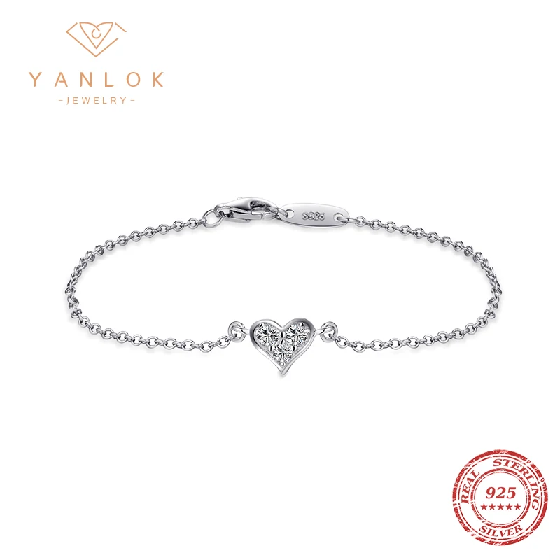 YANLOK Sale Hot 2021 New Design Heart CZ Bracelet Fashion Wedding Lady Classic Real 925 sterling silver Crystal Romantic Jewelry