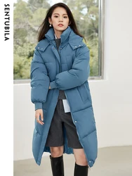 SENTUBILA Warm Thick Parkas Jackets for Women 2024 Winter Oversized Zipper Hooded Padding Long Coats Female Outerwear W34M50221