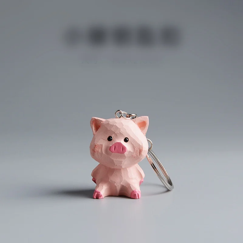 Creative Pop New Wood Pink Cute Pig Key chain Ornament Wood Carving Crafts Bag Decoration Oendant Home Desktop Accessories