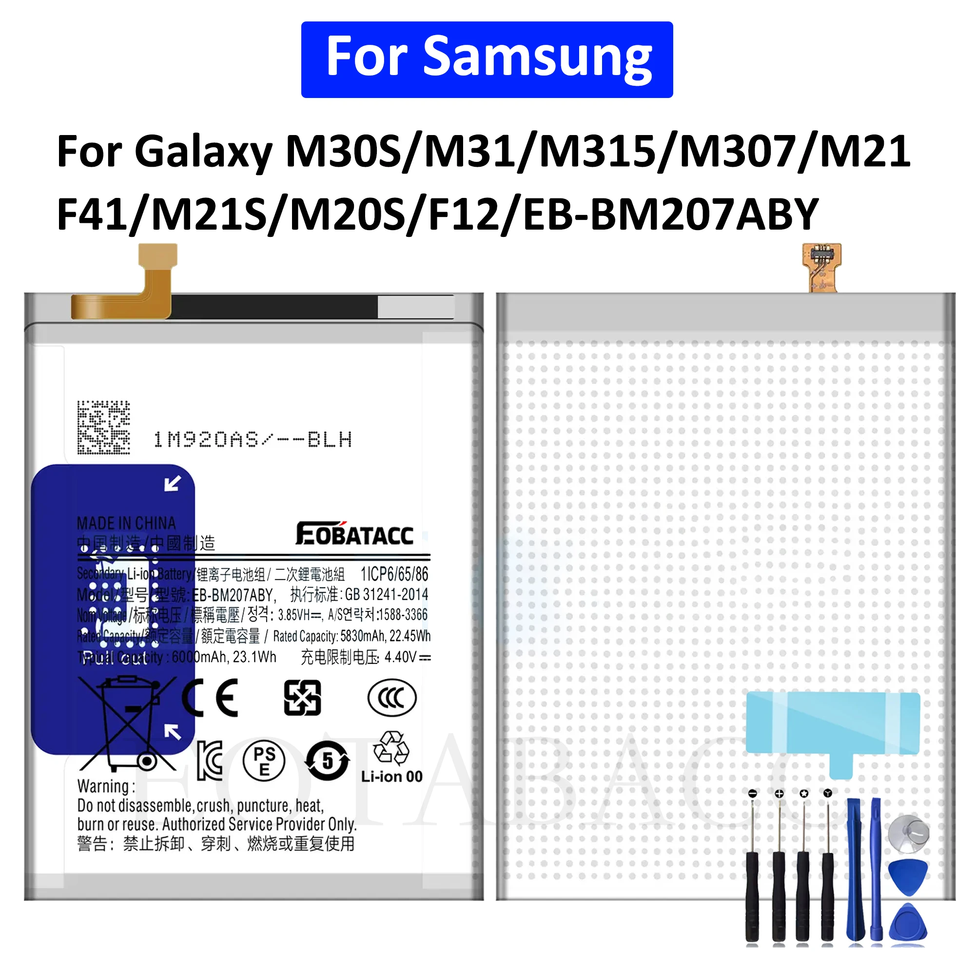 EB-BM207ABY 6000Mah Li-Ion Polymer Battery For SAMSUNG Galaxy M30s SM-M3070 M3070 M21 M31 M215 Bateria