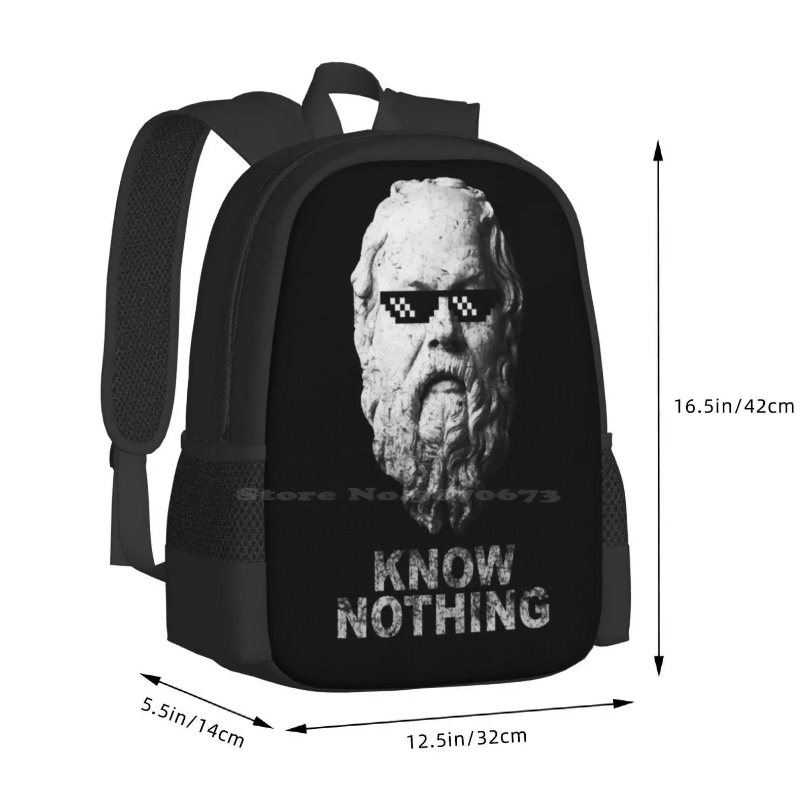 Know Nothing Hot Sale Backpack Fashion Bags Socrates Philosopher Deal With It Smart Skeptic Know Nothing Optimistic Nihilist