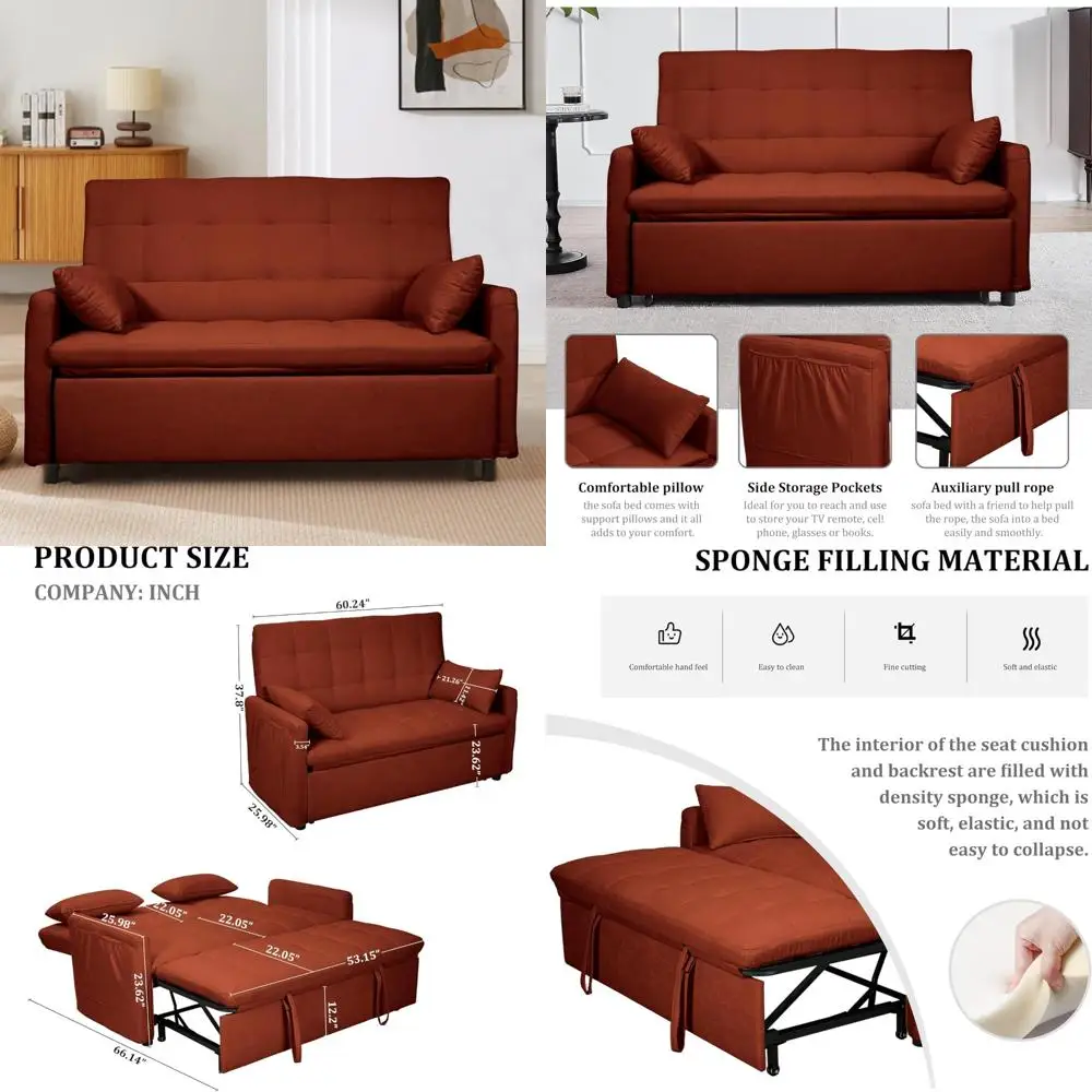 

Convertible Sleeper Sofa with Pull-Out Bed, High-Back Loveseat, 3-Level Adjustable Backrest, Comfort Sleeper S, Space-Saving Fur