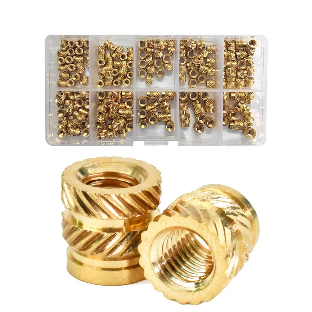 

M2 M2.5 M3 M4 M5 M6 Латунная нагревательная вставка Комплект гаек Термоплавкие резьбовые вставки с накаткой Термоформовочная вставка для инъекций Гайка 3D-принтера