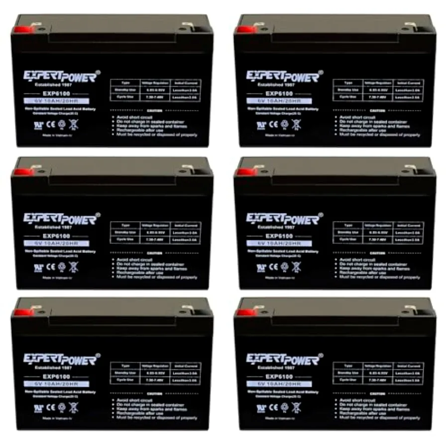 

6V 10Ah SLA AGM Battery 6 Pack for Emergency Light Deer Feeder Solar Storage Electric Scooters Rechargeable VRLA Battery Replac
