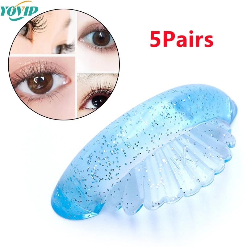 5Pairs Glitter Sky Blue Shell Shape Eyelash Extension Silicone Pads Super Soft Lash Lift Perm Pad Grafting Lashes Tools