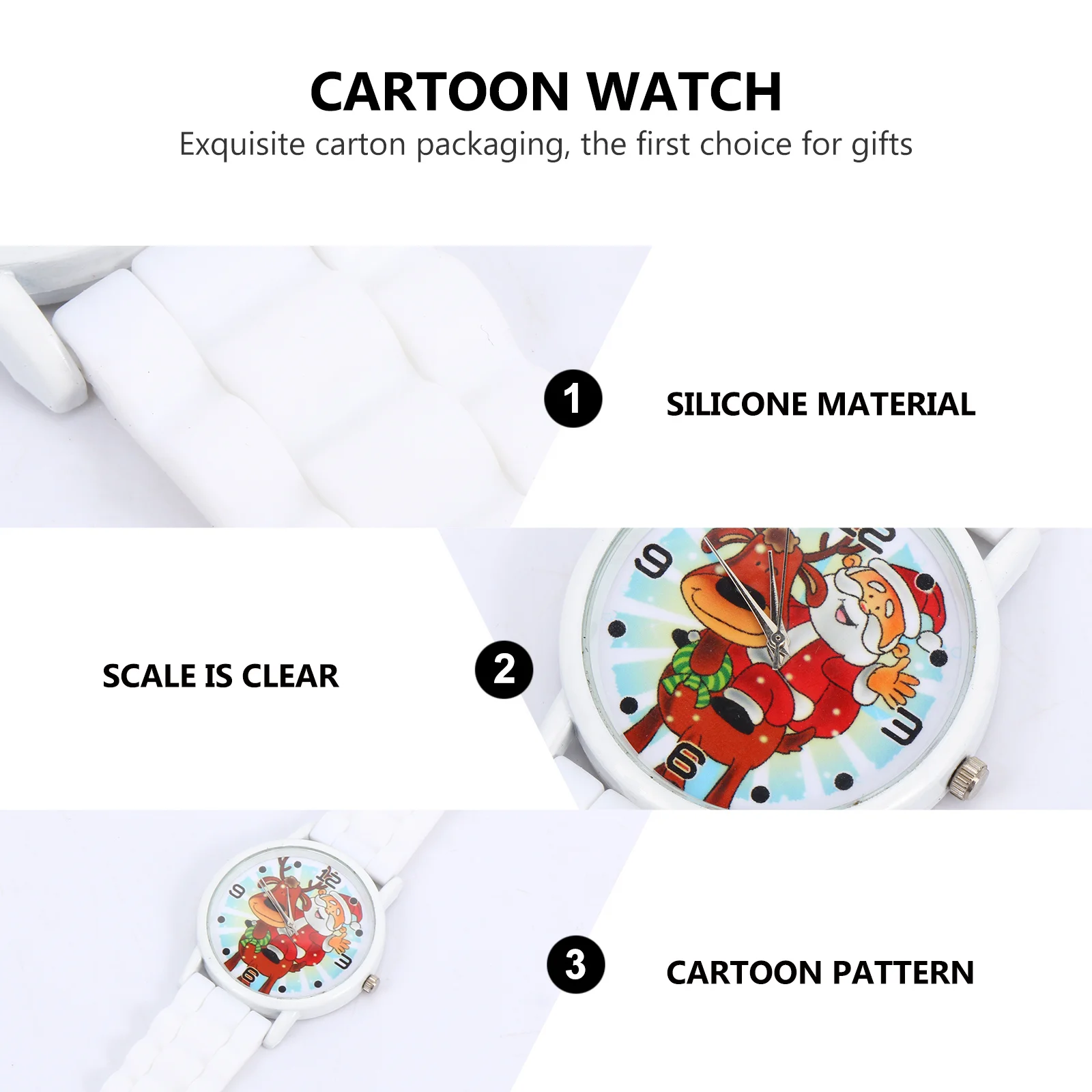 1Pcs Kids Cartoon Watch Lovely Christmas Pattern Colorful Silica Gel Wristwatch Adorable Xmas Analog Students Gift