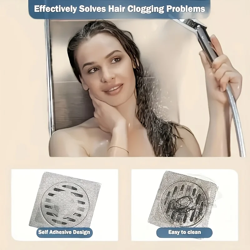 200/100 Pieces Bathroom Hair Filter Net, Toilet Drain Filter, Kitchen Anti-Clogging and Anti-Insect Self-Adhesive Floor Drain to Prevent Blockages and Insects, Bathroom Drainage Solution, Square Grid Design, Fine Mesh
