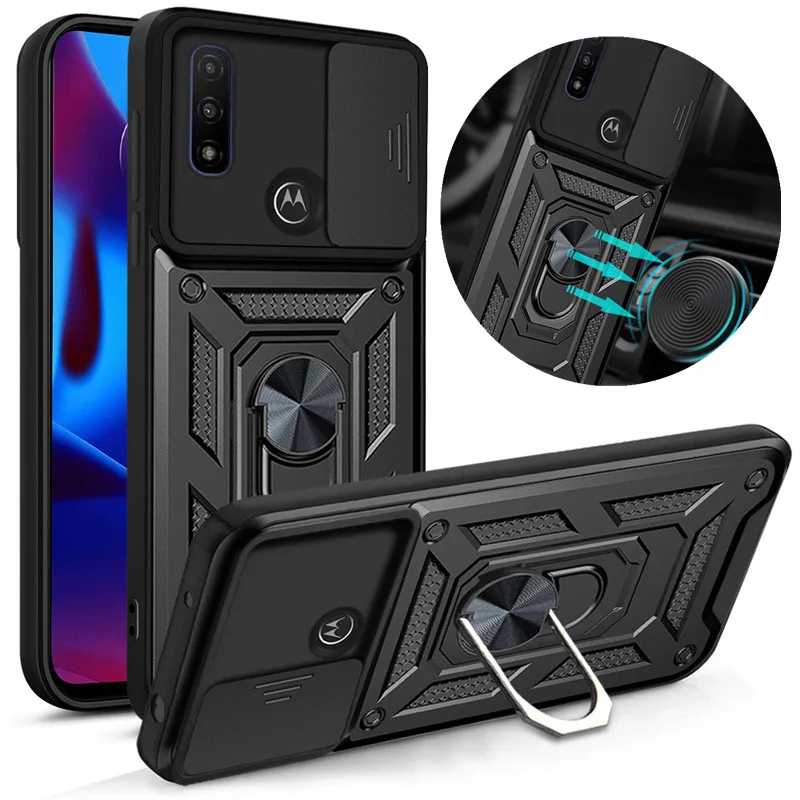 For Motorola G Pure Case Slide Camera Shockproof Armor Phone Cover for Moto G Pure Car Magnetic Holder Ring Protect Fundas Shell