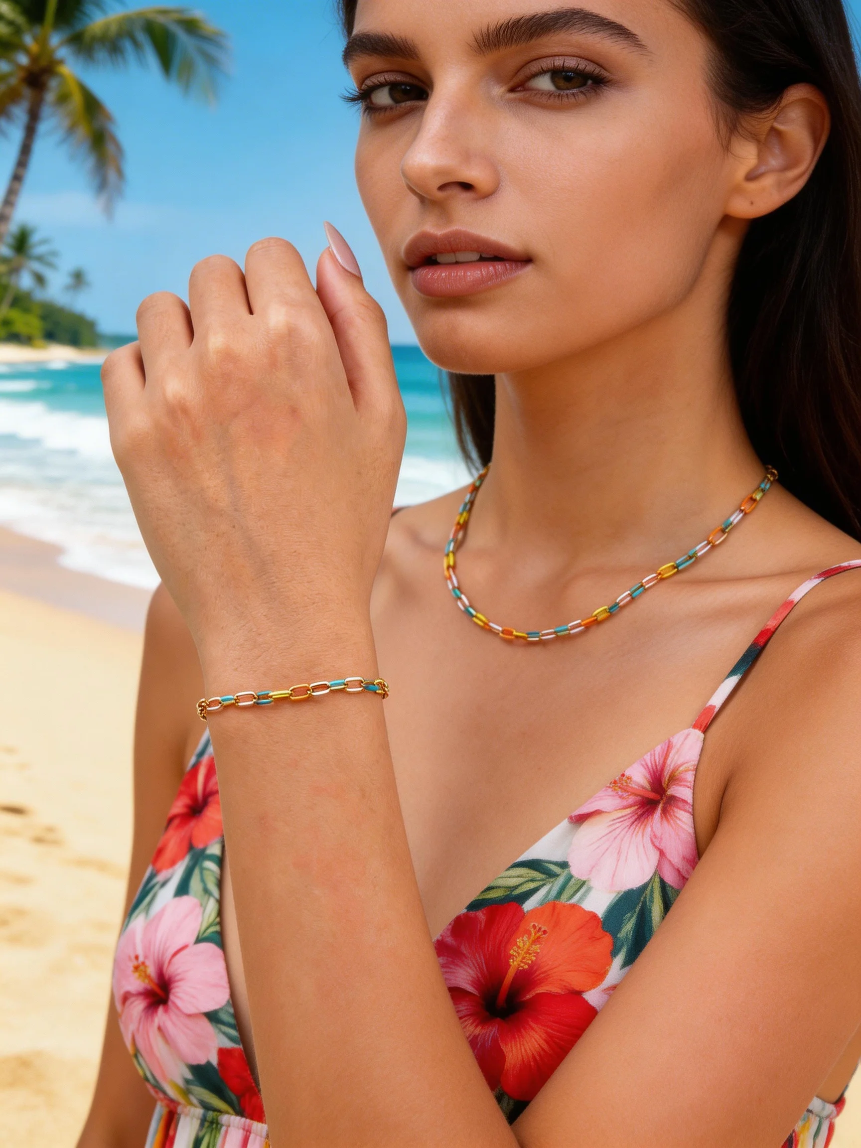 

Hip-hop Glazed Charm Bracelet for Women Colorful Link Chain Bracelet Adjustable Stainless Steel Bracelets Bohemian Jewelry Gift