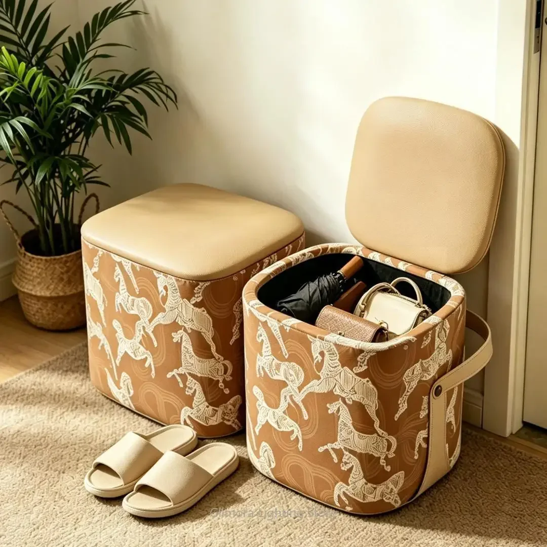 Upholstered Storage Stool for Living Room, Durable Shoe Changing Bench with Soft Cushion for Home Entryway