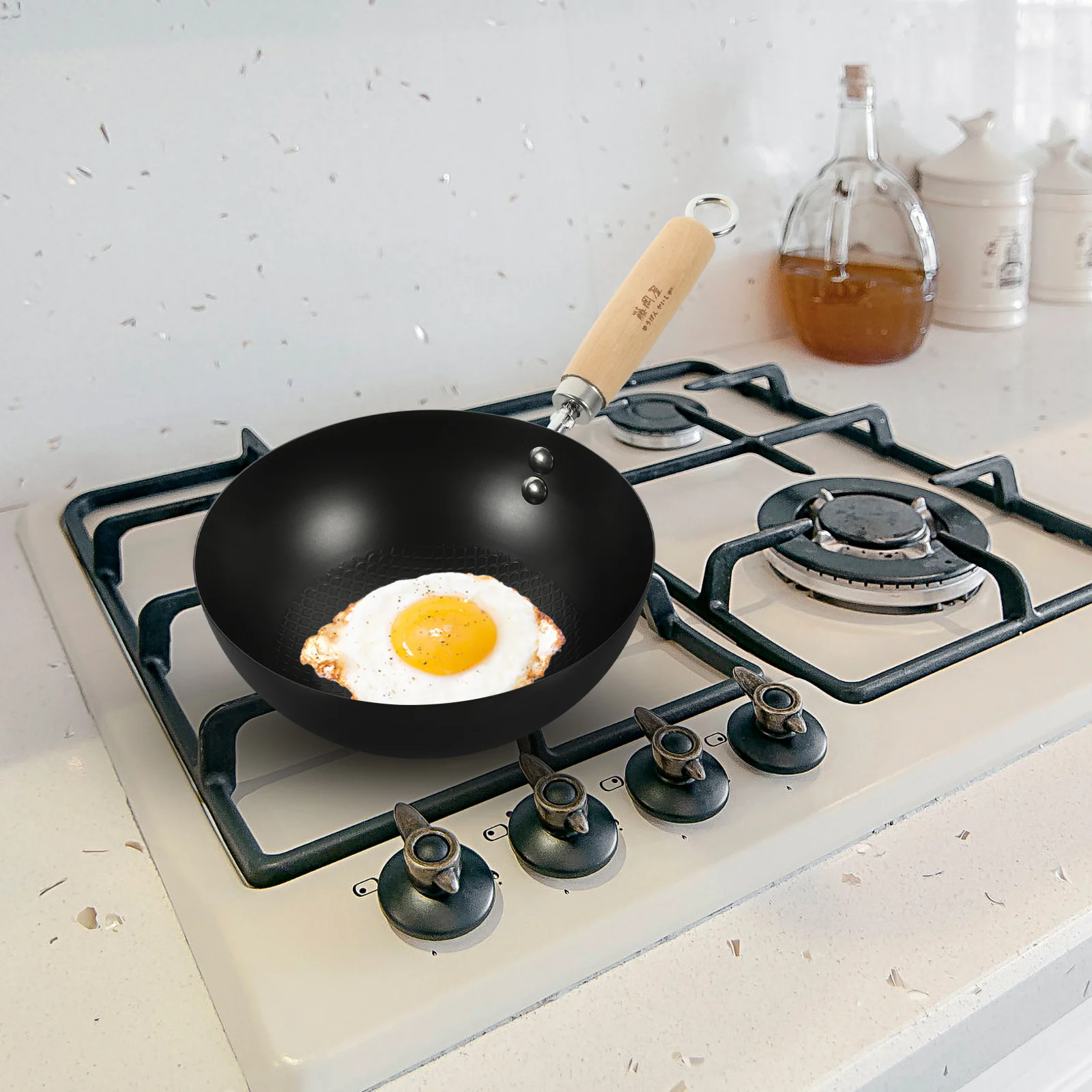 

Flat Bottom Wok Small Gas Stove Round Cooking Pot Wrought Iron Pan Traditional Kitchen Household Supply Cookware