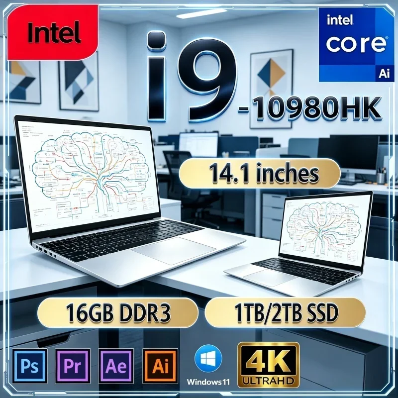 2026 New Hot Portable High‑Performance Notebook 14.1 Inch Intel I9‑10980HK 16GB 32GB 2TB SSD Win11 Gaming Office PC