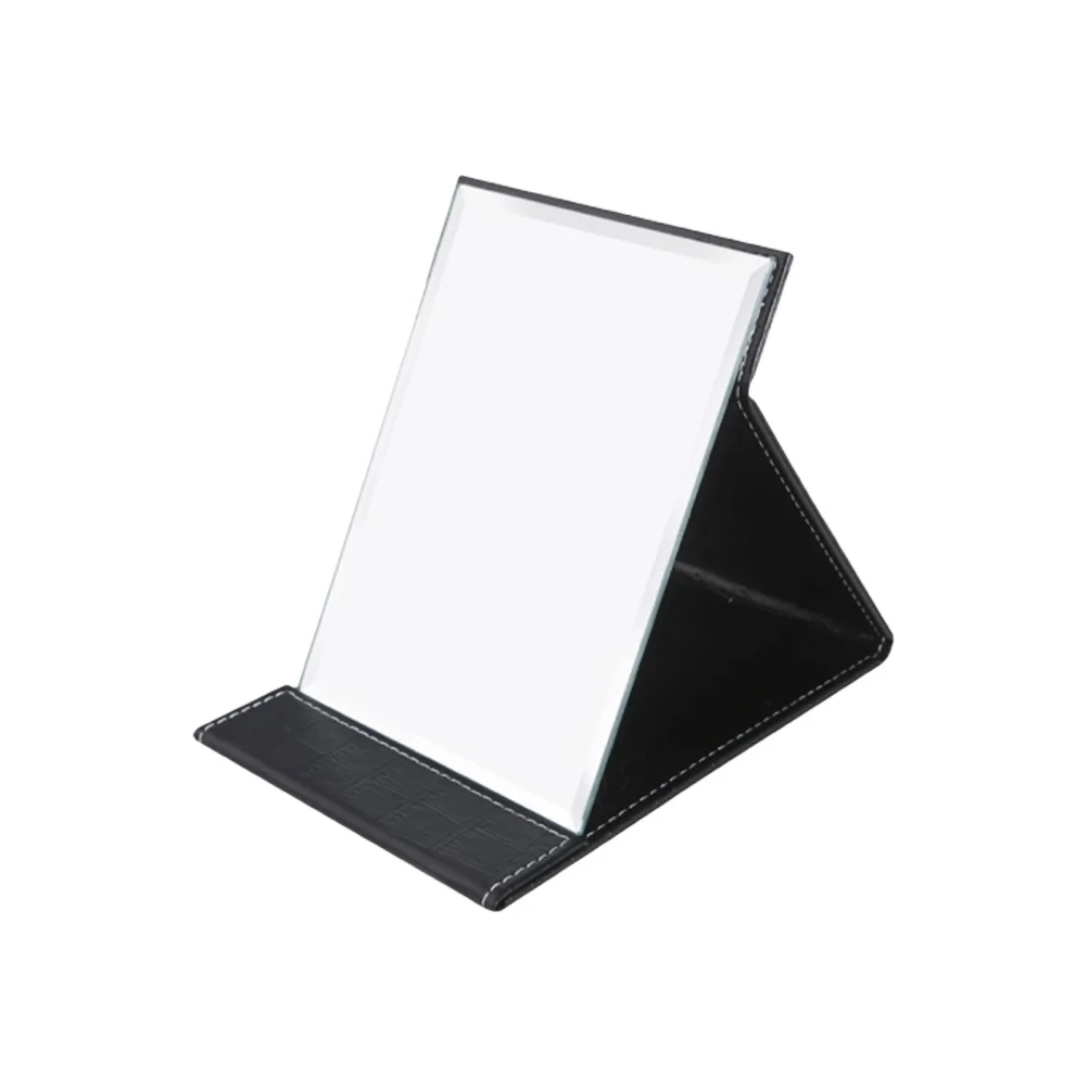 折りたたみ式化粧鏡 ポータブル ブラック Lサイズ 傷つきにくい PUガラス 旅行用 日常使用 ファッション